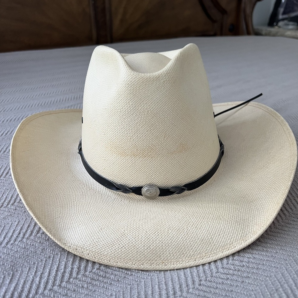 Vintage Bailey Cowboy Hat Western 7 5/8 61 Shantung Panama Straw U-Rollit USA - Picture 8 of 16